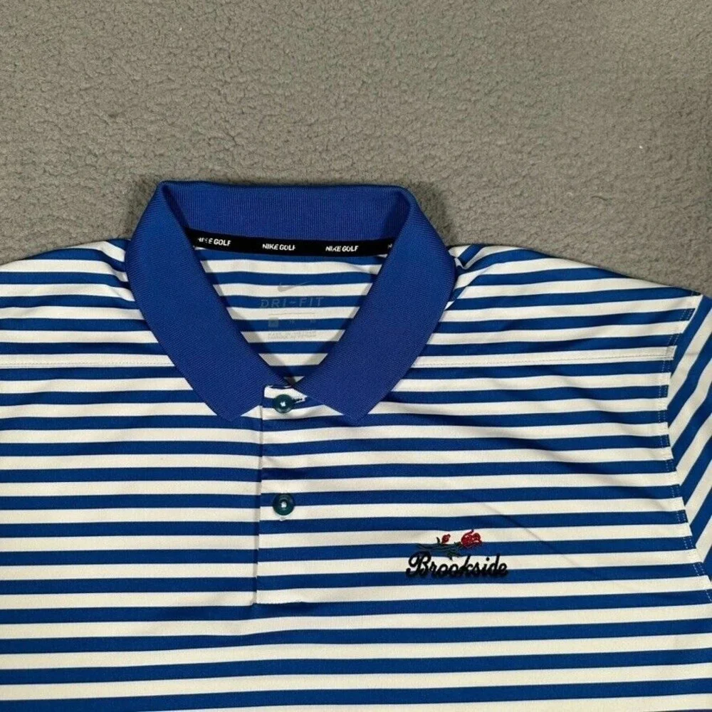 Nike Shirt‎ Mens XL Blue Striped Golf Polo Performance Stretch Dri-Fit Casual